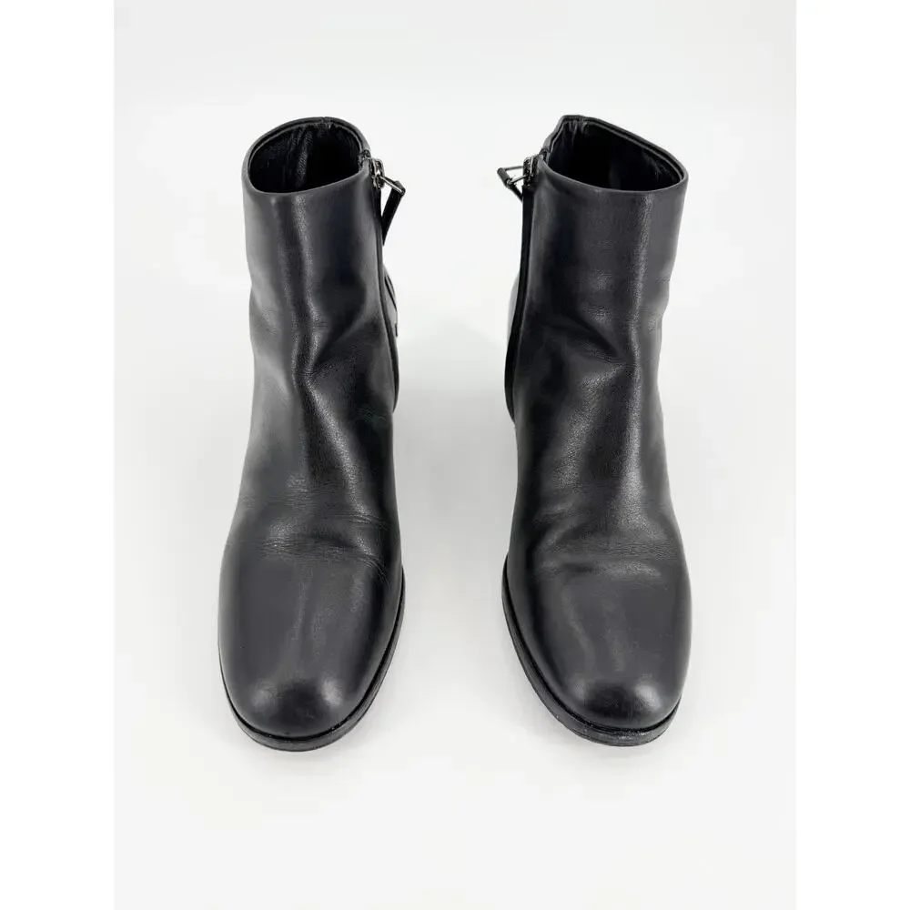 Chanel Black Leather CC Logo Low Block Heel Ankle Boots Booties Size 40 EU 9.5